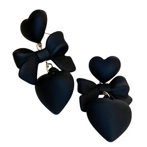 Black Heart Bow Dangle Earrings